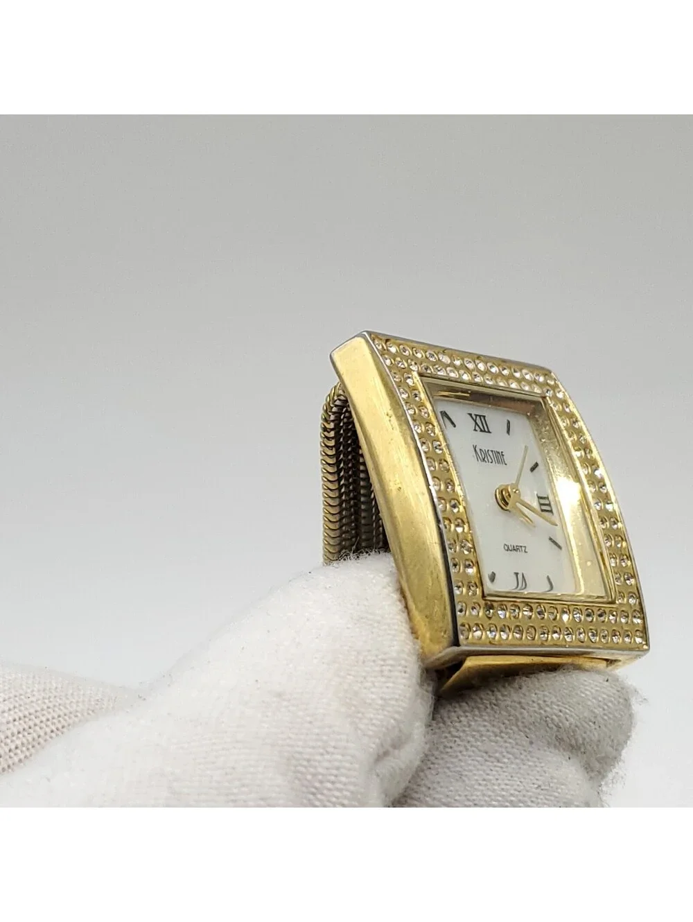 Kristine Rhinestone Bezel Square 24mm Womens Watch Gold Tone New Battery